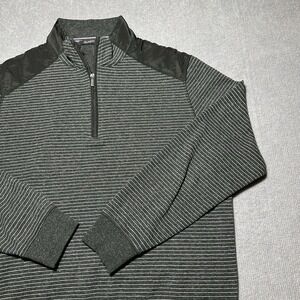 Bugatchi Mens‎ XL Sweater Shirt Gray Quarter Zip Casual Pullover Striped